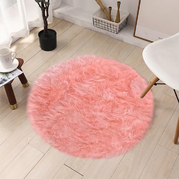 Soft Fluffy Faux Fur Rug - Washable Shaggy Fur Rugs, Small Round Carpets  for Living Room, Bedroom Floor Cushion Mats