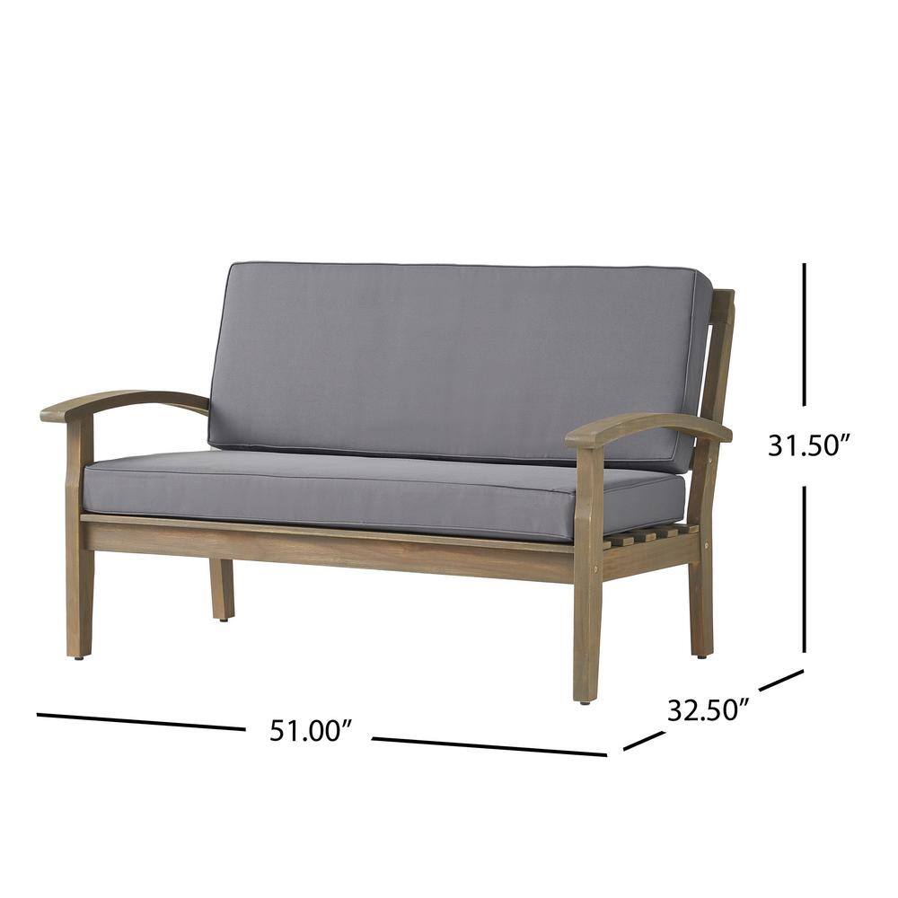 Gray Acacia Wood Outdoor Loveseat and Coffee Table Set