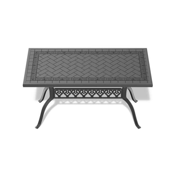 Misopily 59.06 in. L x 35.43 in. W Rectangular Cast Aluminum Black Outdoor Patio Dining Table with Umbrella Hole