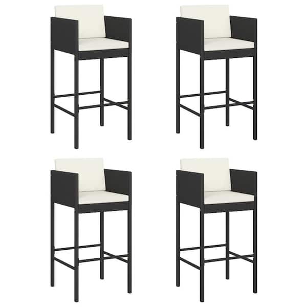 Benjara Metal Outdoor Bar Stool with White Cushion (Set of 4)