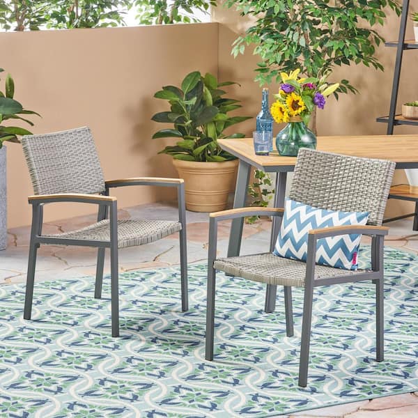Noble House Legacy Gray Stationary Faux Rattan Outdoor Patio Dining Chair (2-Pack)