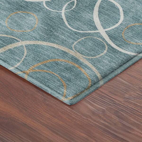 Mayfield Premium Machine Washable Abstract AMF2408 Teal 10 ft. x 14 ft. Area Rug