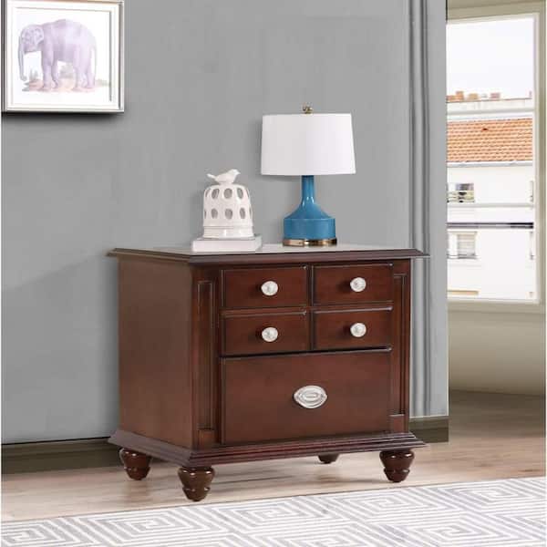 Mahogany Finish, 5 Drawers Nightstand