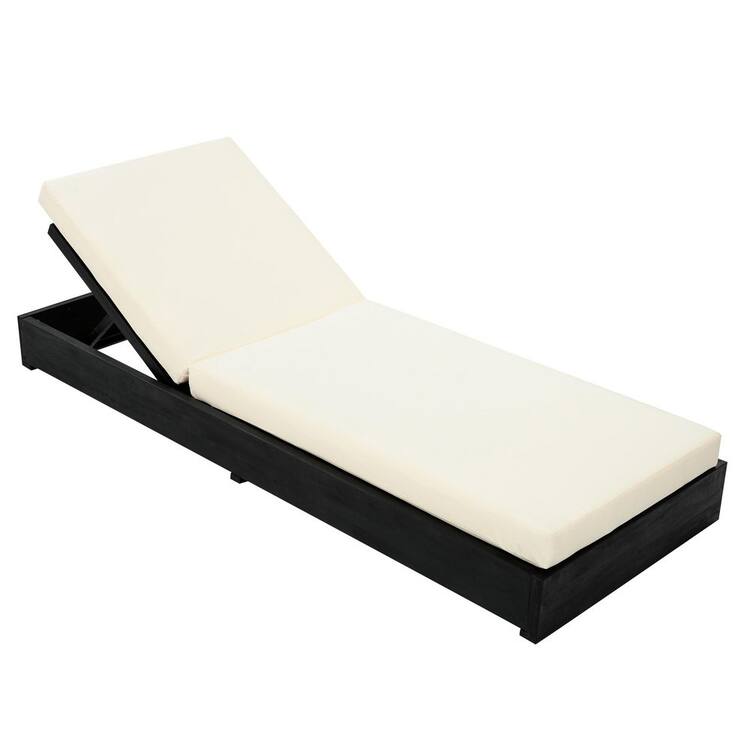 CHRISTOPHER KNIGHT HOME Simmons Solid Wood Outdoor Patio Chaise Lounge with Cream Cushion, Black