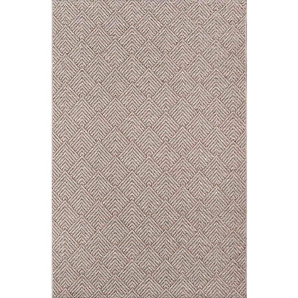 Beige Geometric Flat-Woven Synthetic 9'x13' Area Rug