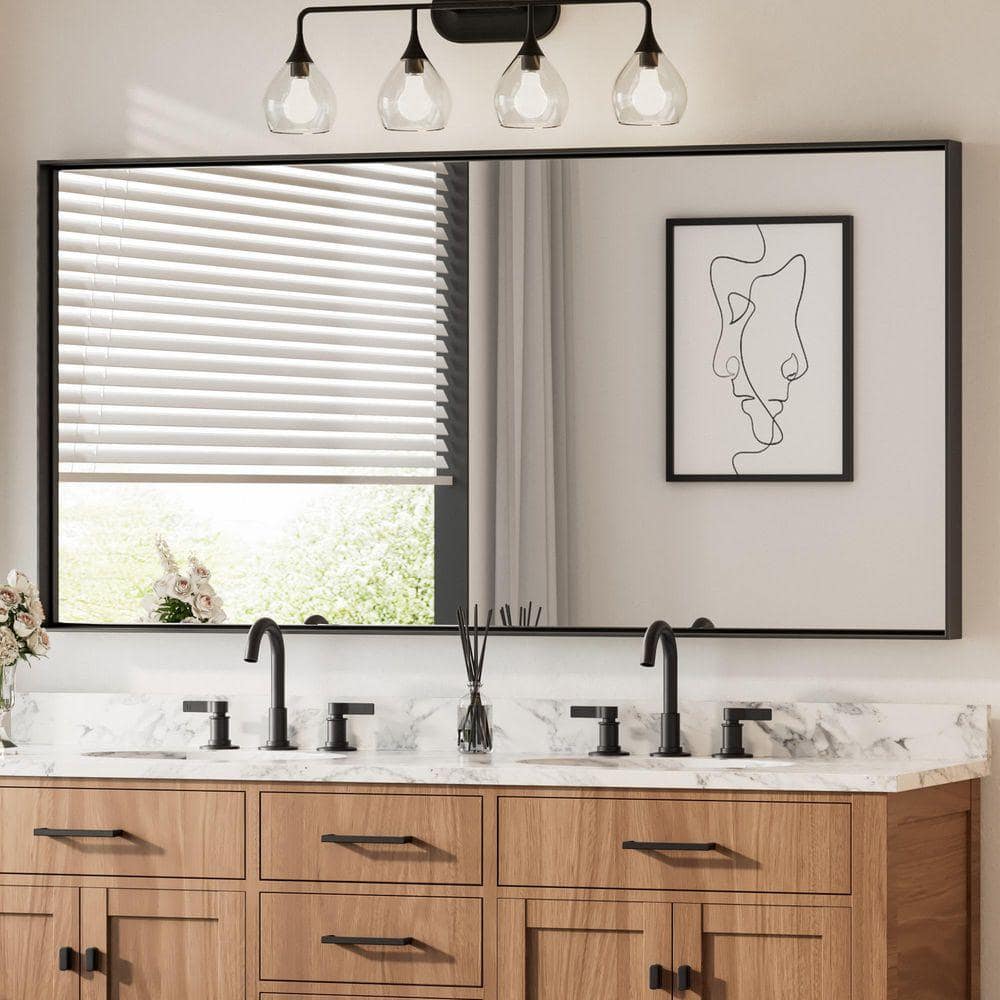 KeonJinn 72 in. W x 36 in. H Rectangular Framed Black Mirrors for