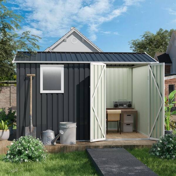 ToolCat 9x6 ft Outdoor Metal Garden Shed with Window, Galvanized
