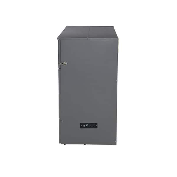 Deerfield Grey Wood Frame Queen Murphy Bed Chest with 6 in. Mattress, Storage Drawer and Built-in Charger