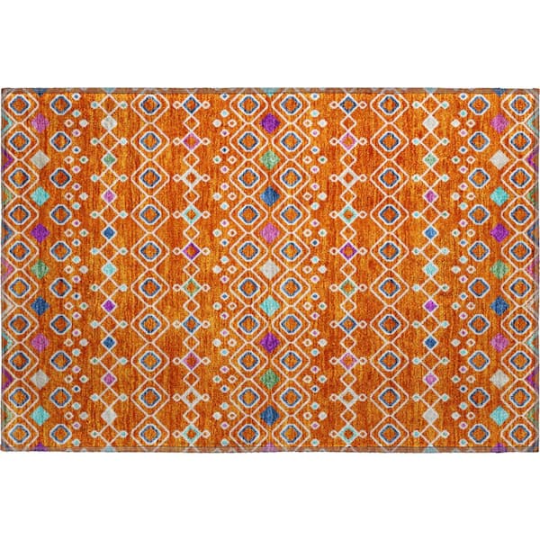 Addison Rugs Mayfield Premium Machine Washable Abstract AMF938 Orange 2 ft. x 3 ft. Area Rug