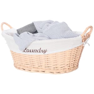 WoodLuv Large Rectangular Laundry Linen Willow Wicker Basket with Lining Grey 