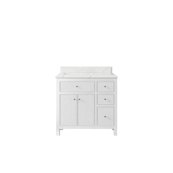 Willow Collections Sonoma 36 in. W x 22 in. D x 36 in. H Left Offset Sink Bath Vanity in White with 1.5" Calacatta Quartz Top