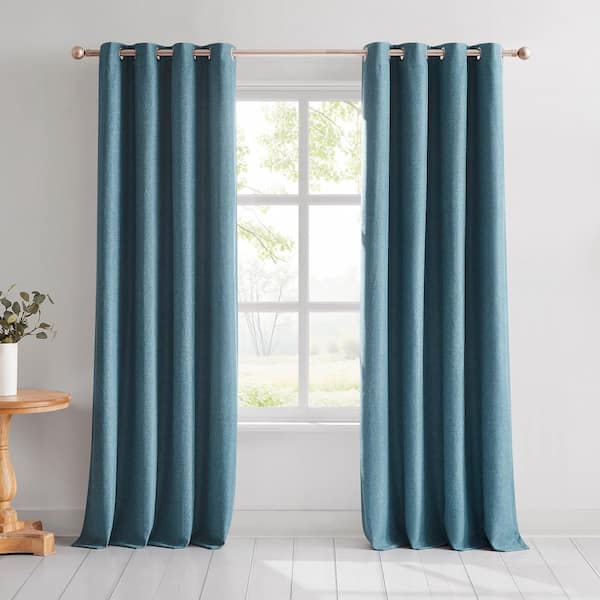 Meena Slub Blue Polyester 52 in. W x 84 in. L Metal Grommets Blackout Curtain (Set of 2)