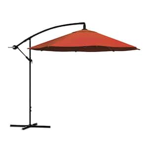10 ft. Aluminum Offset Hanging Patio Umbrella with Easy Crank Lift in Terracotta