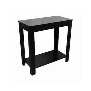 12 in. Black Rectangle Wood End Table with Storage Shelf