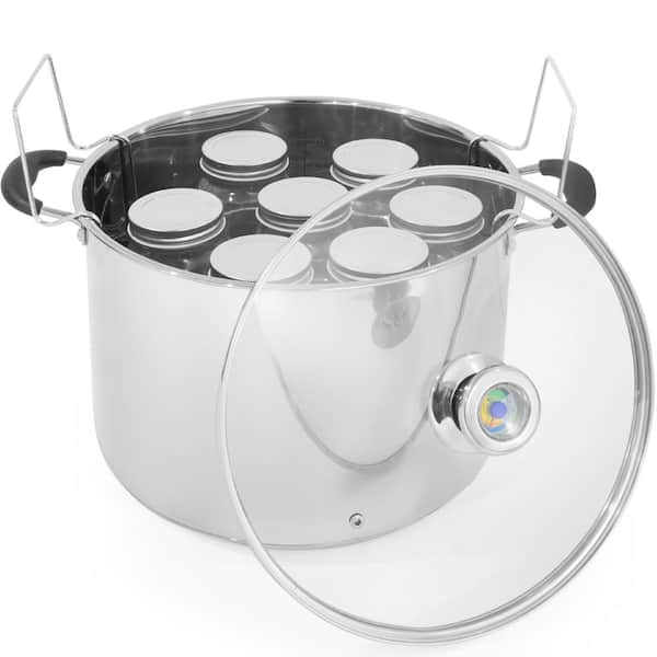 Barton 20 qt. Water Bath Silver Stainless Steel Gas Electric Stock Pots with Temperature Indicator and Canning Jars