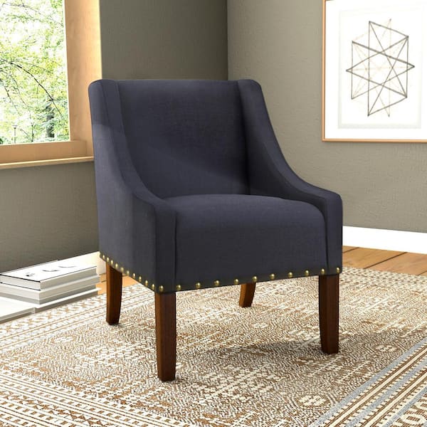 Homepop Swoop Deep Navy with Nailhead Trim Upholstered Accent Chair