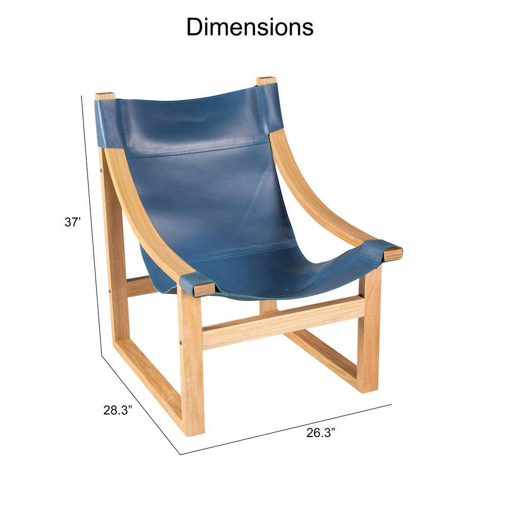 Lima Cobalt Blue Leather and Oak Accent Chair