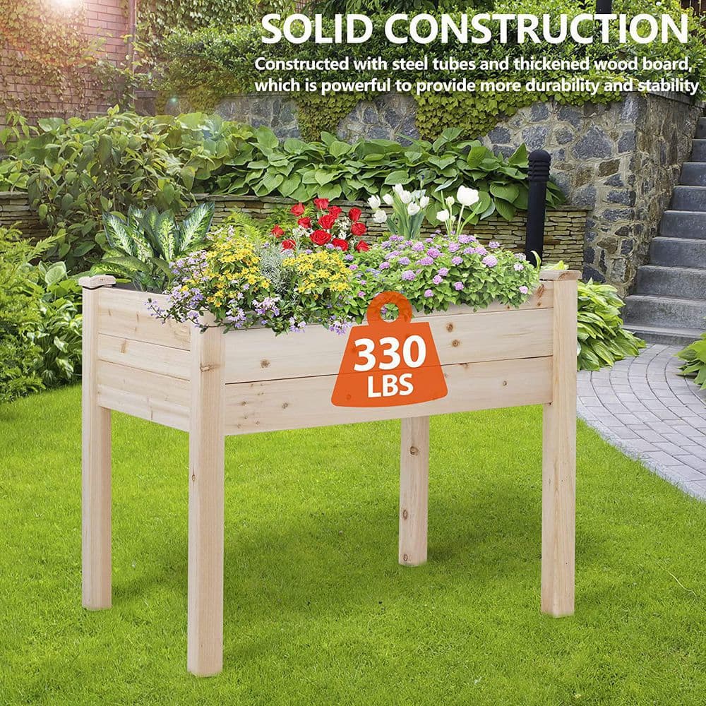 Large Tan Wood Elevated Planter Box with Greenhouse Cover