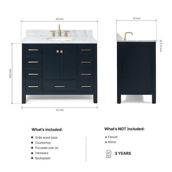 ARIEL Cambridge 42 in. W x 22 in. D x 35.25 in. H Vanity in