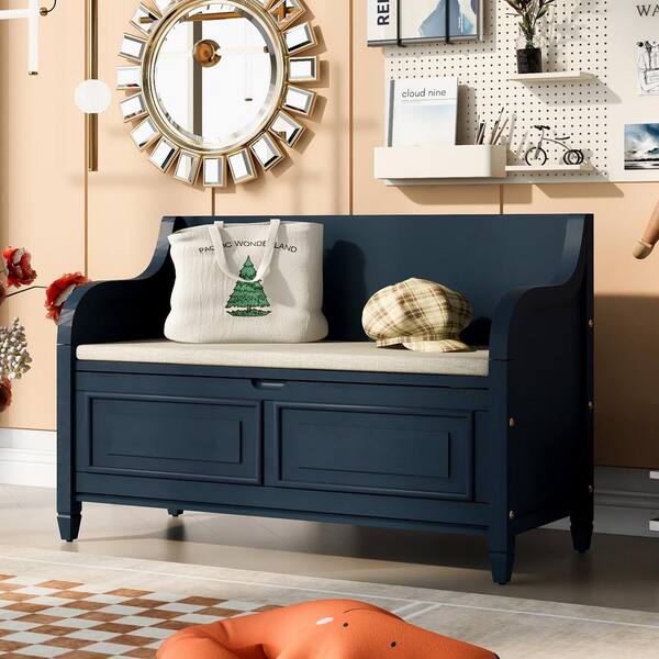 Harper & Bright Designs Antique Navy Dining Bench Back with Hidden ...