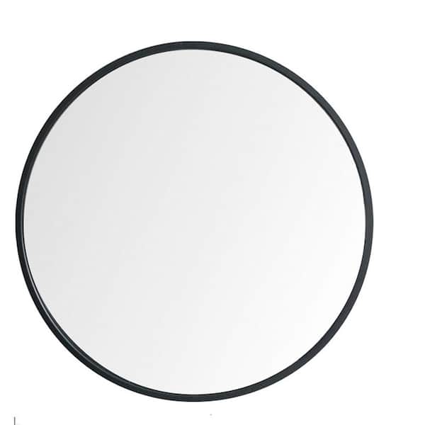 FUNKOL 28 in. W x 28 in. H Round Metal Framed Wall Mounted Bathroom Vanity Mirror for Living Room Bedroom in Black