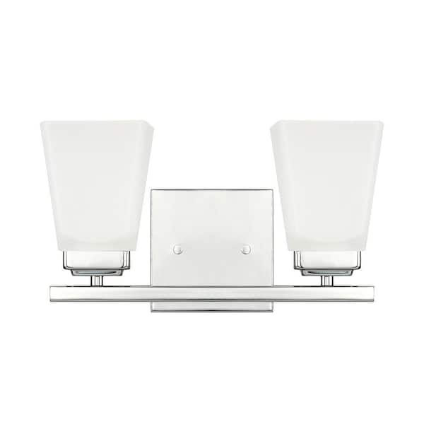 HOMEPLACE LIGHTING 13 in. W x 7 in. H x 7 in. E 2-Light Vanity Light in Polished Nickel with Soft White Glass Shade