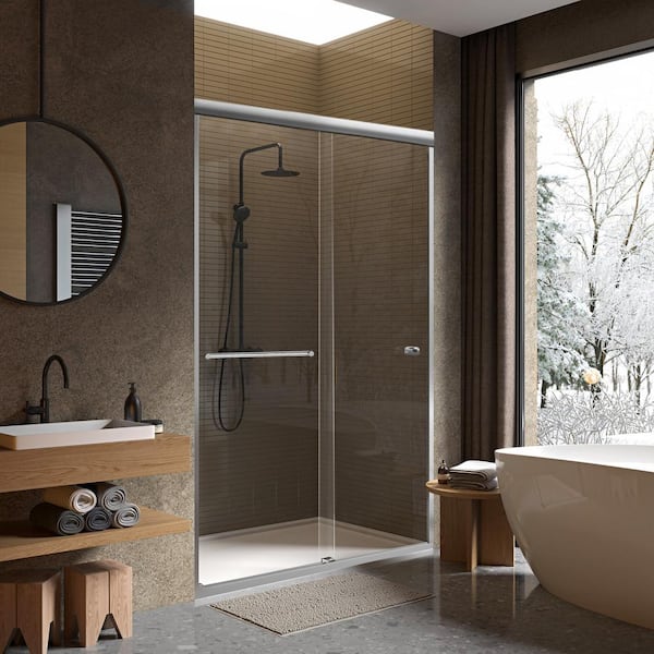Fab Glass and Mirror Lux Semi Frameless Double Sliding Shower Door 56 in. -60 in. W 62-3/8 in. H Clear Tempered Glass With 5/16 in. Thick