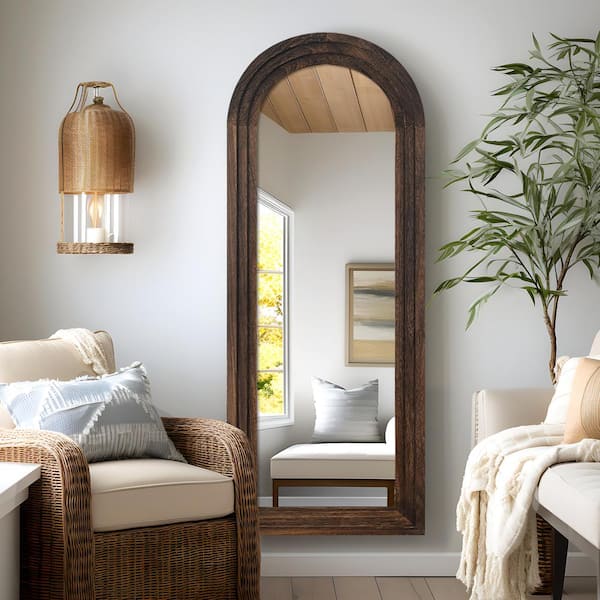 Dovelina 21 in. W x 64 in. H Arched Wooden Charcoal Framed Floor Mirror Standing Wall Mirror