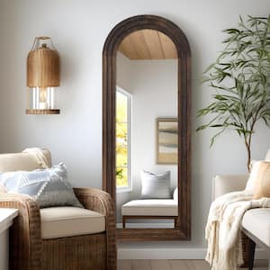 21 in. W x 64 in. H Arched Wooden Charcoal Framed Floor Mirror Standing Wall Mirror