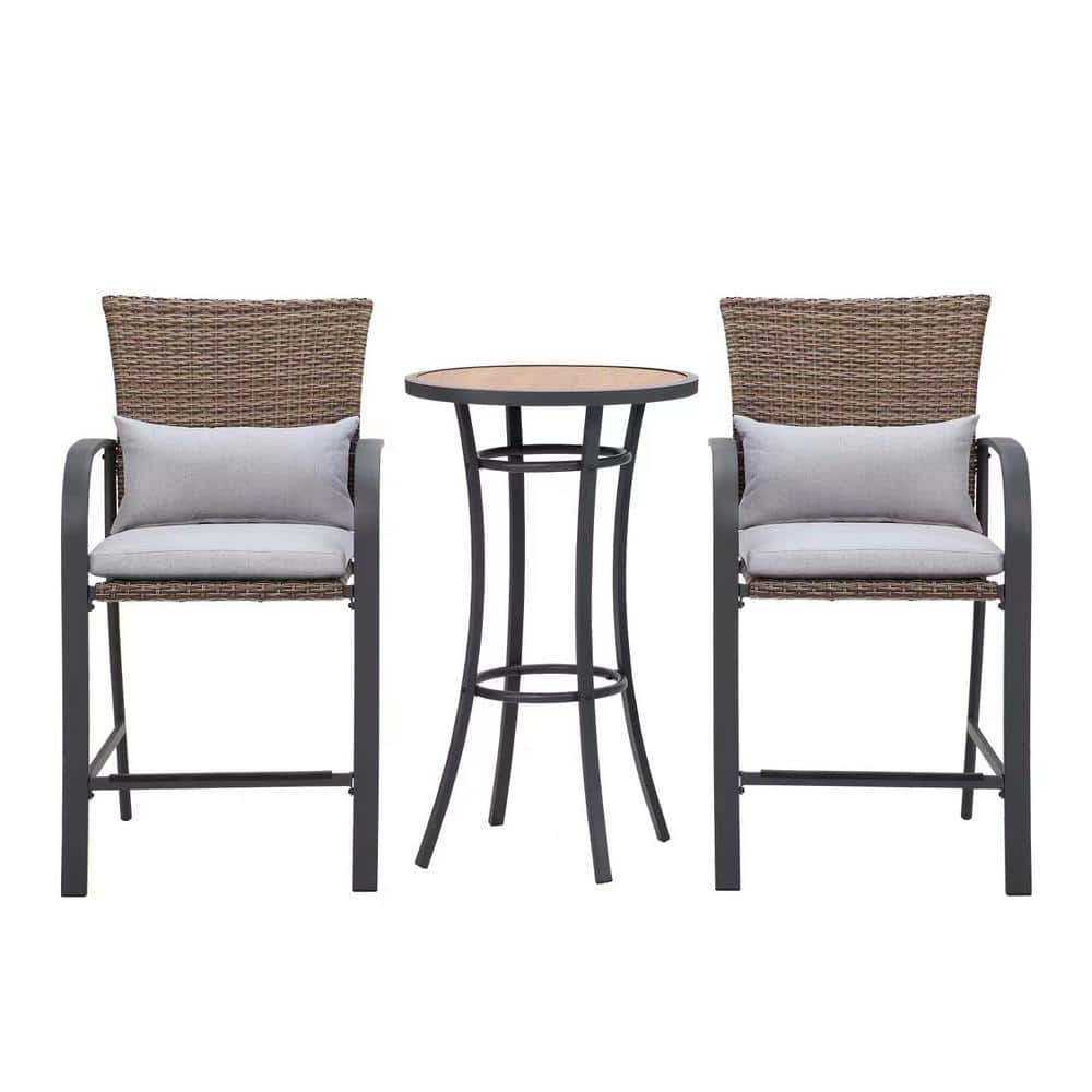 3-Piece Metal Outdoor Dining Set Patio Bar Sets Bistro Dining Set Pub Table