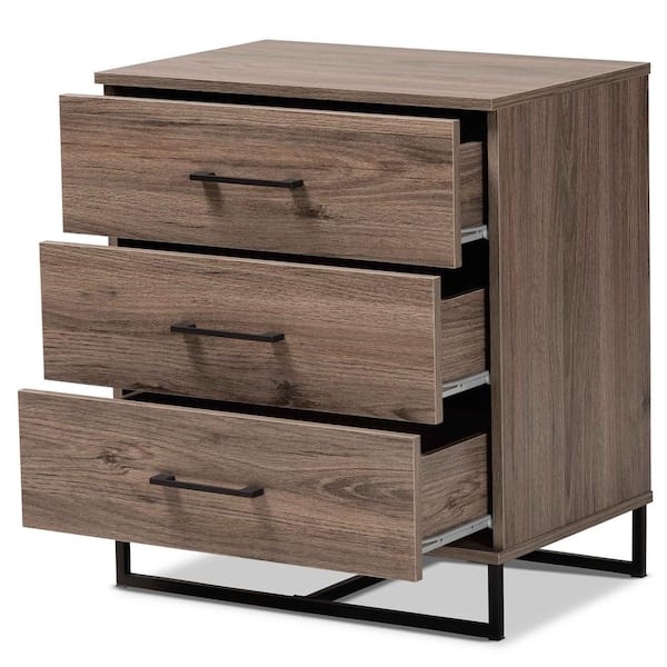 Baxton Studio Daxton 3 Drawer Rustic Oak and Black Chest of