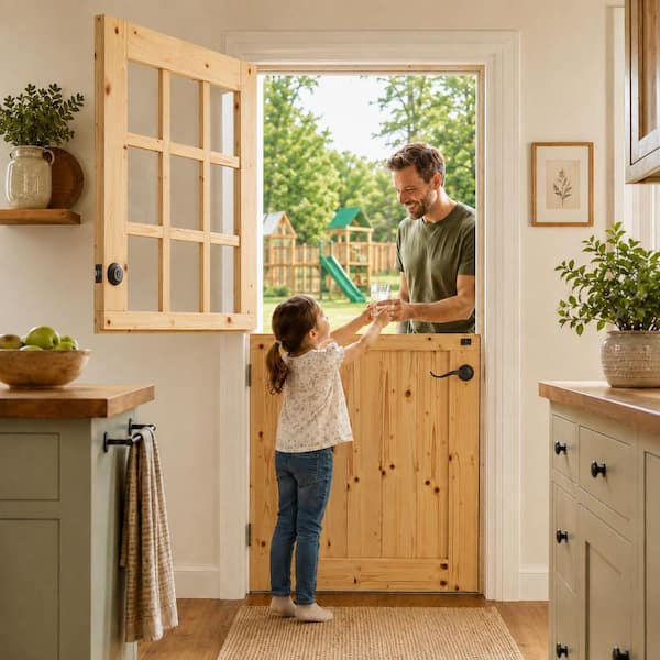 36 in. x 80 in. Solid Pine Universal 9 Lite Clear Glass Unfinished Dutch Door Design Wood Front Door Slab