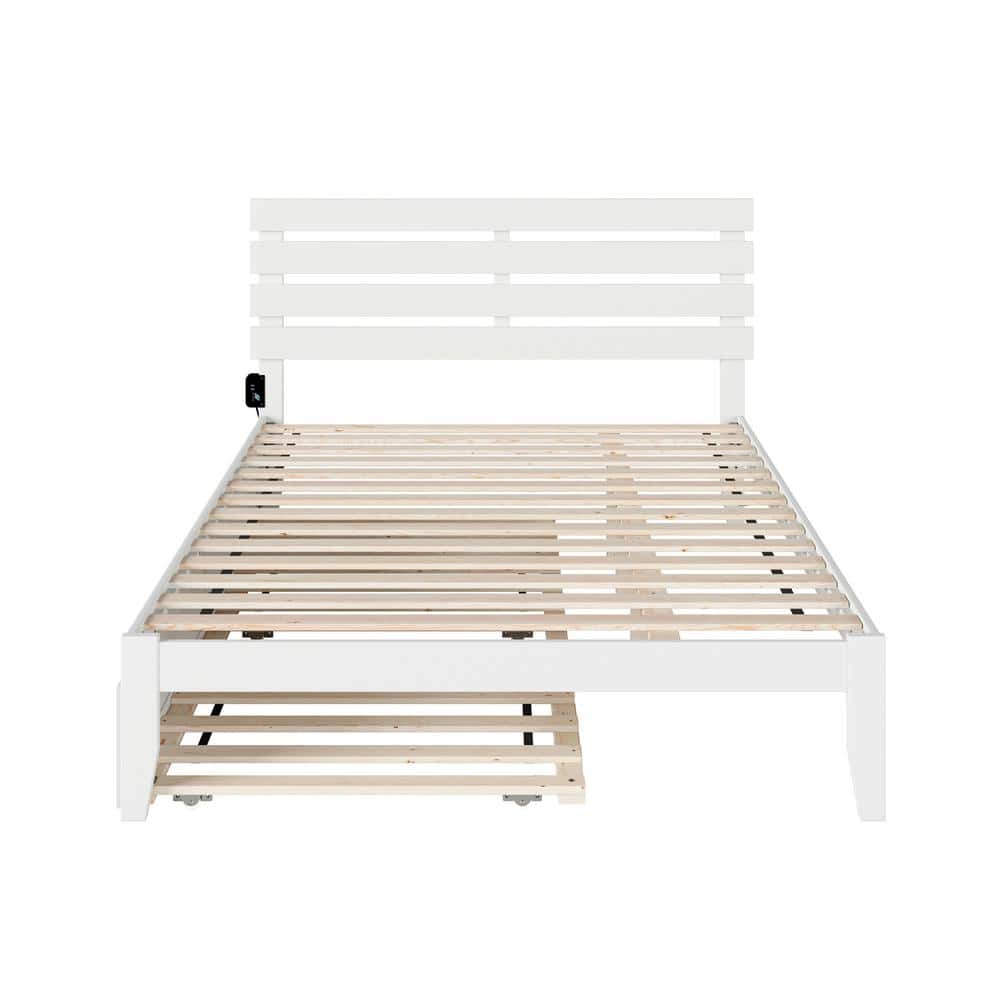 White Queen Wood Platform Bed with Slatted Headboard