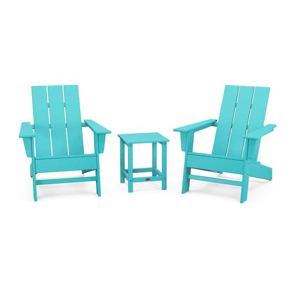 POLYWOOD Grant Park Aruba HDPE Plastic Modern Adirondack 3-Piece Outdoor Chair Set
