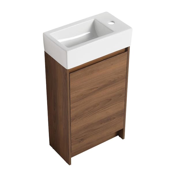 INSTER PLAIN 18.12 in. W x 10.06 in. D x 33.43 in. H Single Sink Freestanding Bath Vanity in Brown with White Gel Sink Top