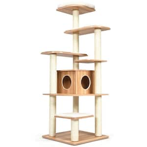 67 in. H Brown Multi-Level Cat Tree, Condos, Perches, Sisal Scratching Poles