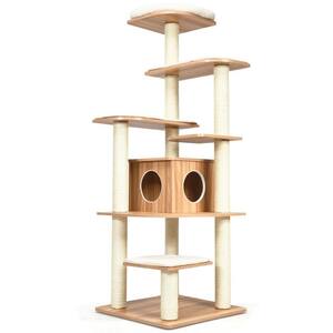69 in. H Wood Multi-Layer Platform Cat Tree with Condo with Wood Furniture Cover
