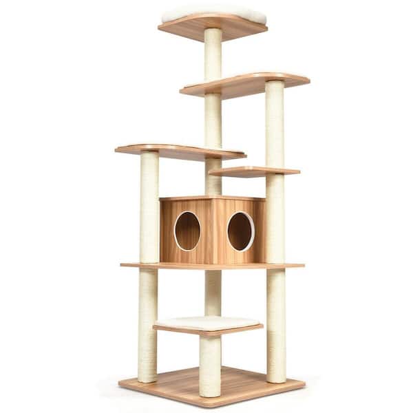 ANGELES HOME M74-8PS31 69 in. Tall Brown Sleep and Play Cat Tree - 1
