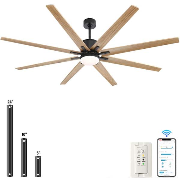 Sofucor 76 in. Indoor/Outdoor Black Ceiling Fan with LED Light Remote 8-Wood Blades Works with Phone