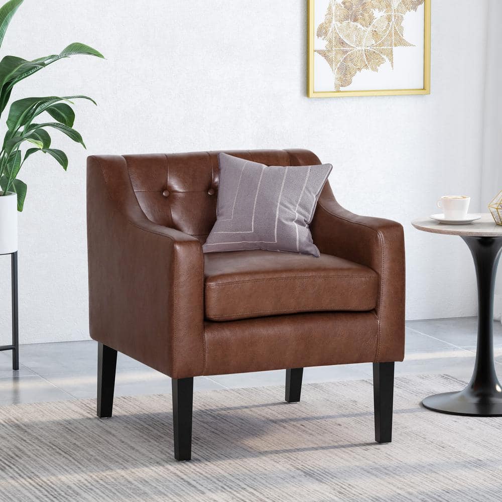 Espresso Elegance Faux Leather Square Arm Side Chair