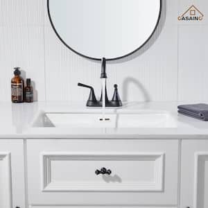 4 in. Centerset Double Handle Bathroom Sink Faucet with 360° Swivel Spout, Stainless Steel Pop-up Drain in Matte Black