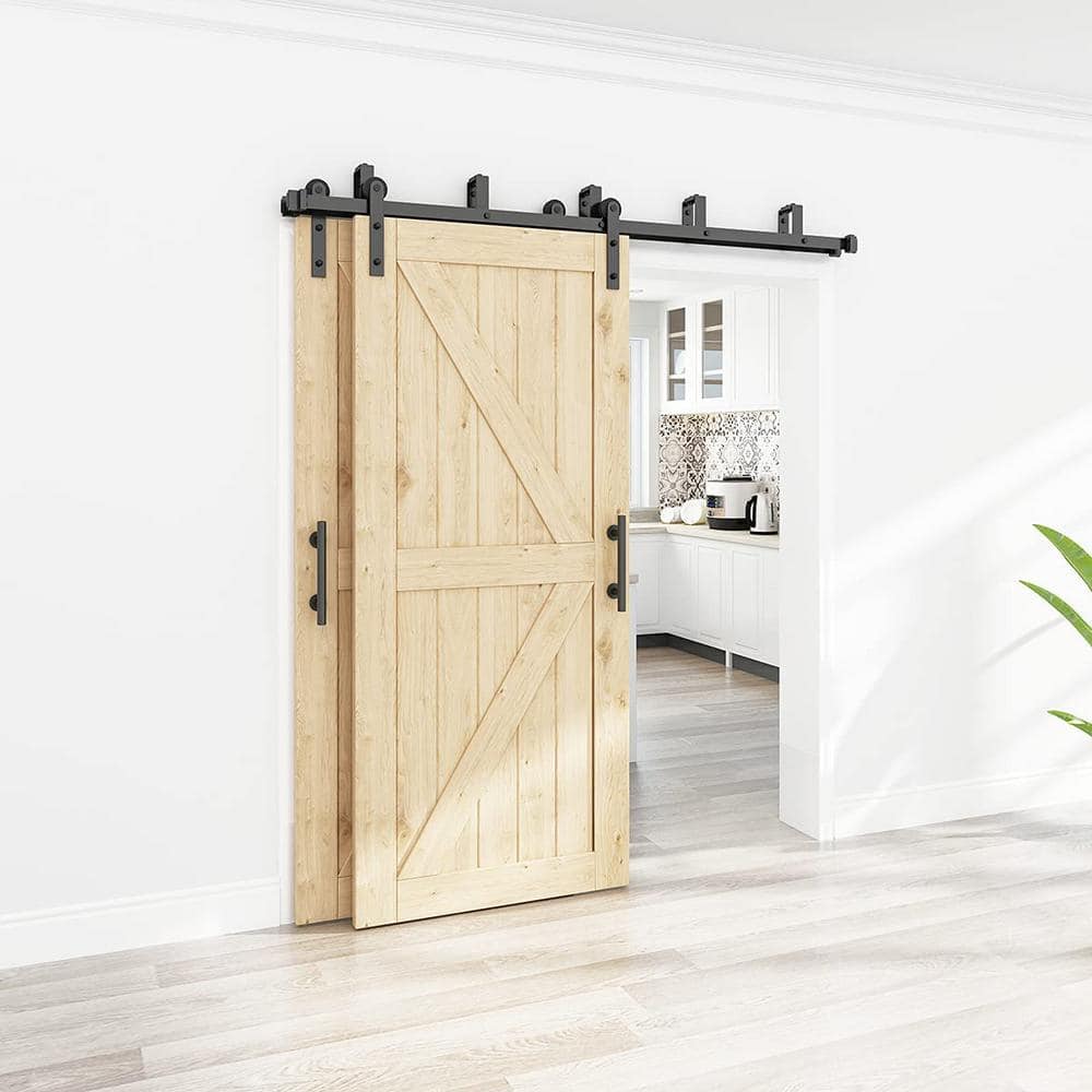 132-Inch Matte Black Double Bypass Barn Door Hardware Kit