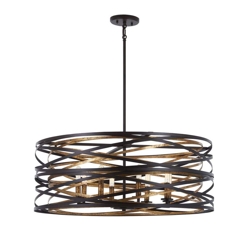Vortic Flow Dark Bronze and Mosaic Gold 8-Light Contemporary Pendant