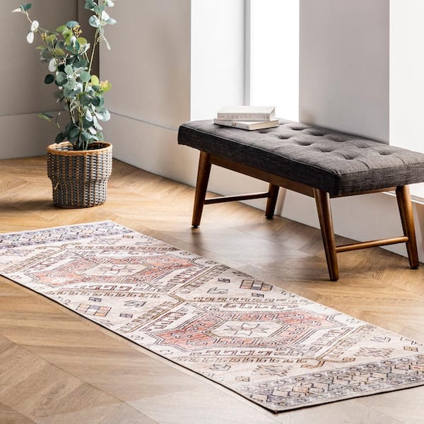 Mae Peach 3 ft. x 6 ft. Machine Washable Tribal Motif Indoor Runner Rug