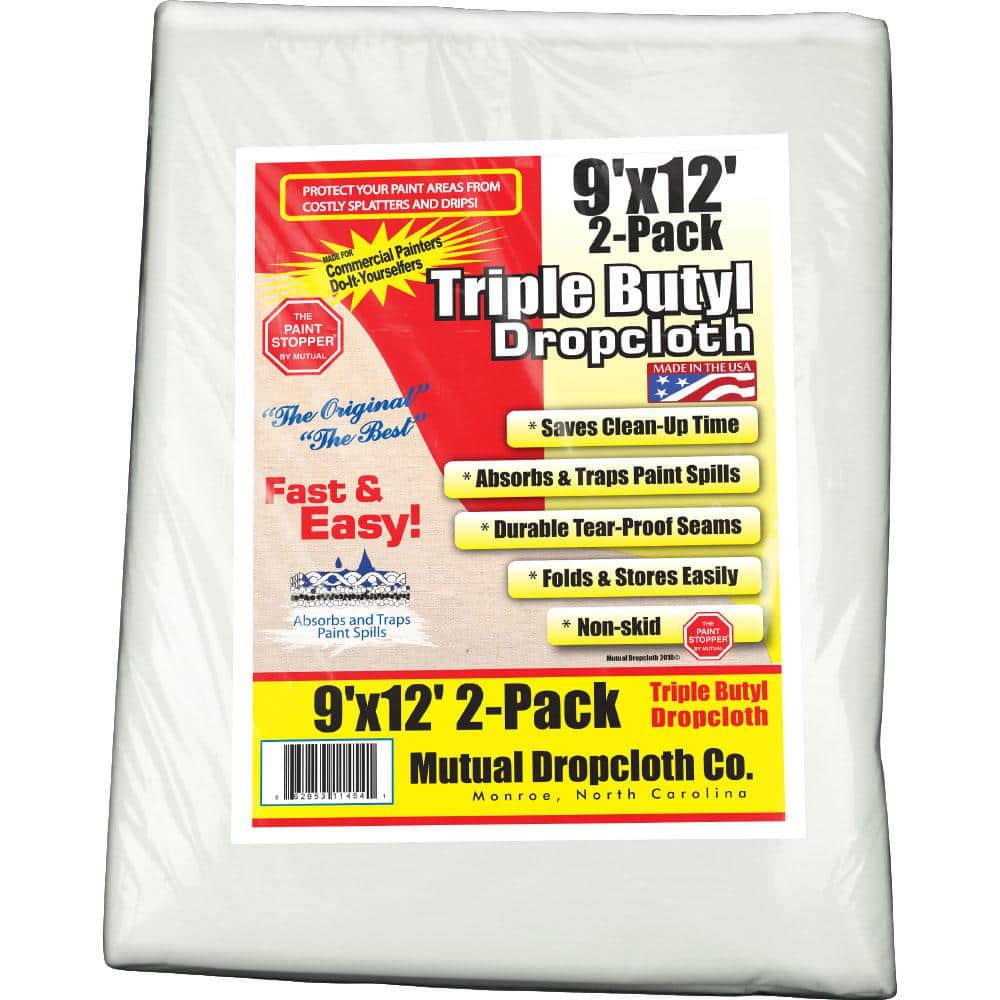 9 ft. x 12 ft. Triple Coated Butyl Drop Cloth White the Original Paint Stop