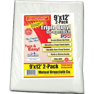 9 ft. x 12 ft. Triple Coated Butyl Drop Cloth White the Original Paint Stopper (2-Pack)