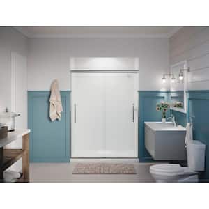 Pleat 55-60 in. x 79 in. Frameless Sliding Shower Door in Bright Polished Silver with Frosted Glass