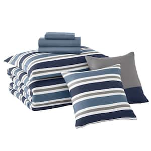 Weston Striped Bed in a Bag Comforter Set with Sheets and Decorative Pillows