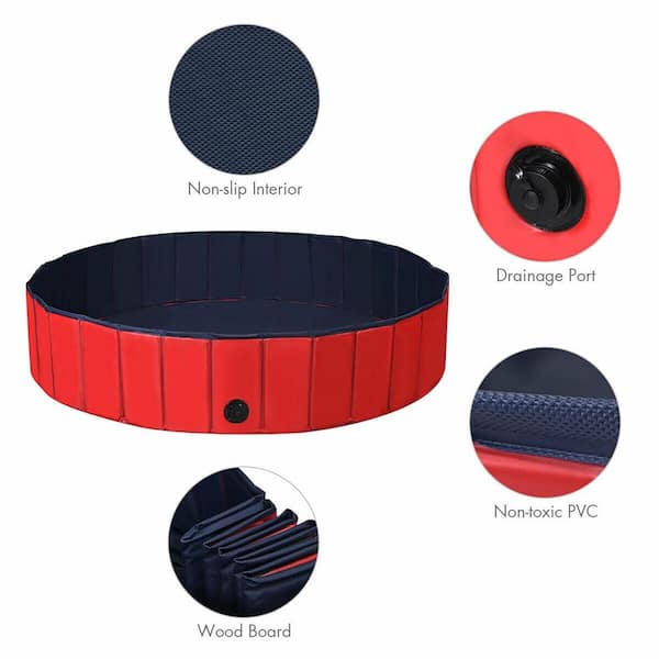Red Foldable Leakproof Dog Pet Pool Bathing Tub Kiddie Pool for Dogs Cats and Kids