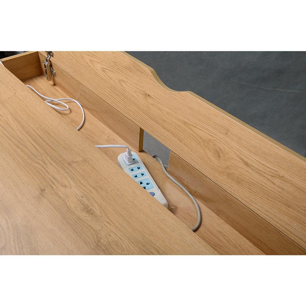 Pine and White Mid-Century Modern Desk with Multi-Storage